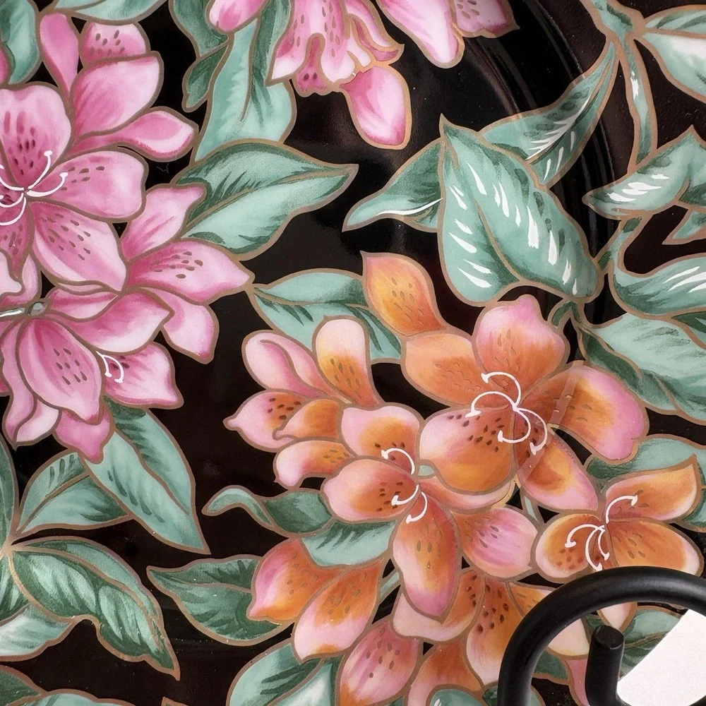 Fitz and Floyd Azalea Cloisonne Flower 8in Salad Plate Black Vintage Porcelain